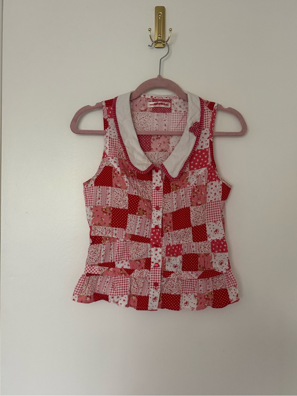 Vintage Strawberry Shortcake Pink and Patchwork Peplum Top